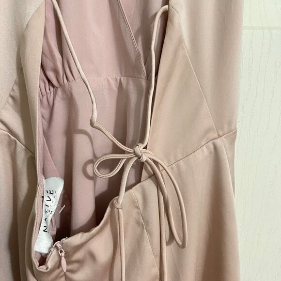 Native Daughters Womens Pink Y2K Satin Halter Tie Back Micro Mini Dress Medium - Picture 5 of 10